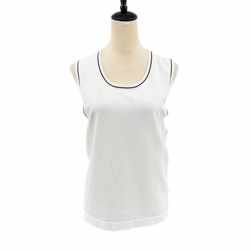 Karl Lagerfeld NEW White Black Contrast Stitching Knit Scoop Neck Chic Tank Top